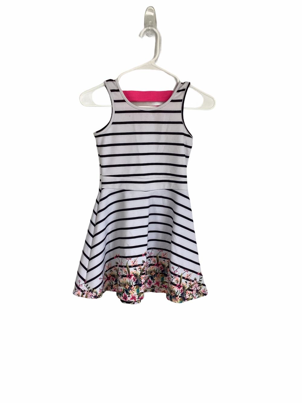 Black White Striped Floral Pink A-Line Mini Dress